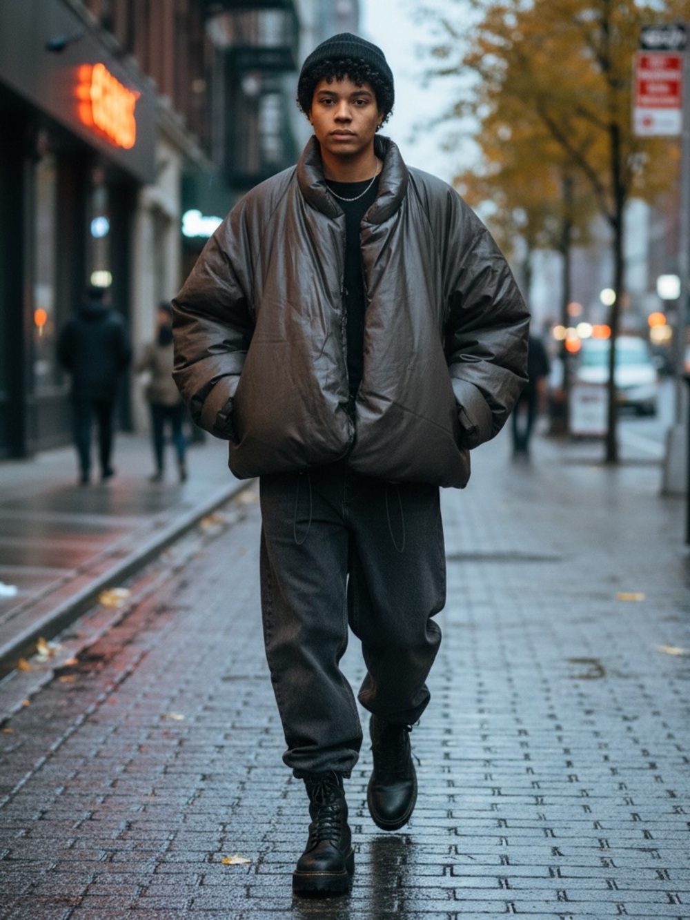 YZY Men's Puffer Jacket in Dark Gray - Oversized Winter Coat